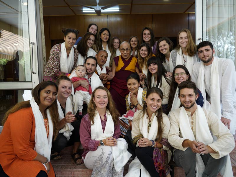 His Holiness the Dalai Lama with Professor Michael Smith and Tulane students in Dharamsala, India