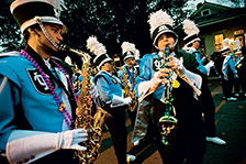 Tulane Marching Band marching in Mardi Gras