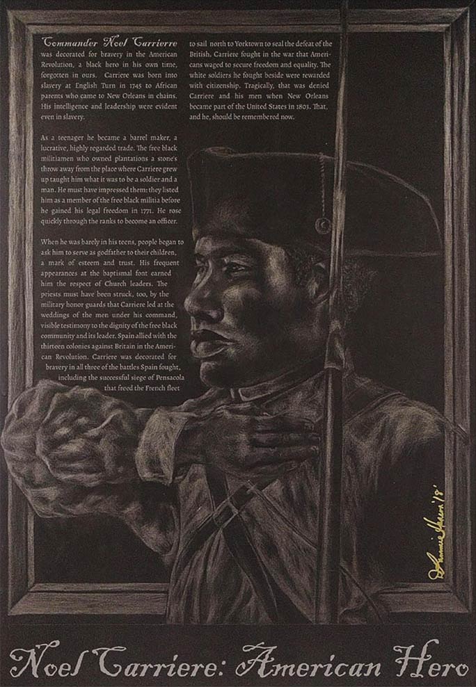 Noel Carrière: American Hero. Artist: D. Lammie Hanson, Silverpoint drawing on Black Surface. 