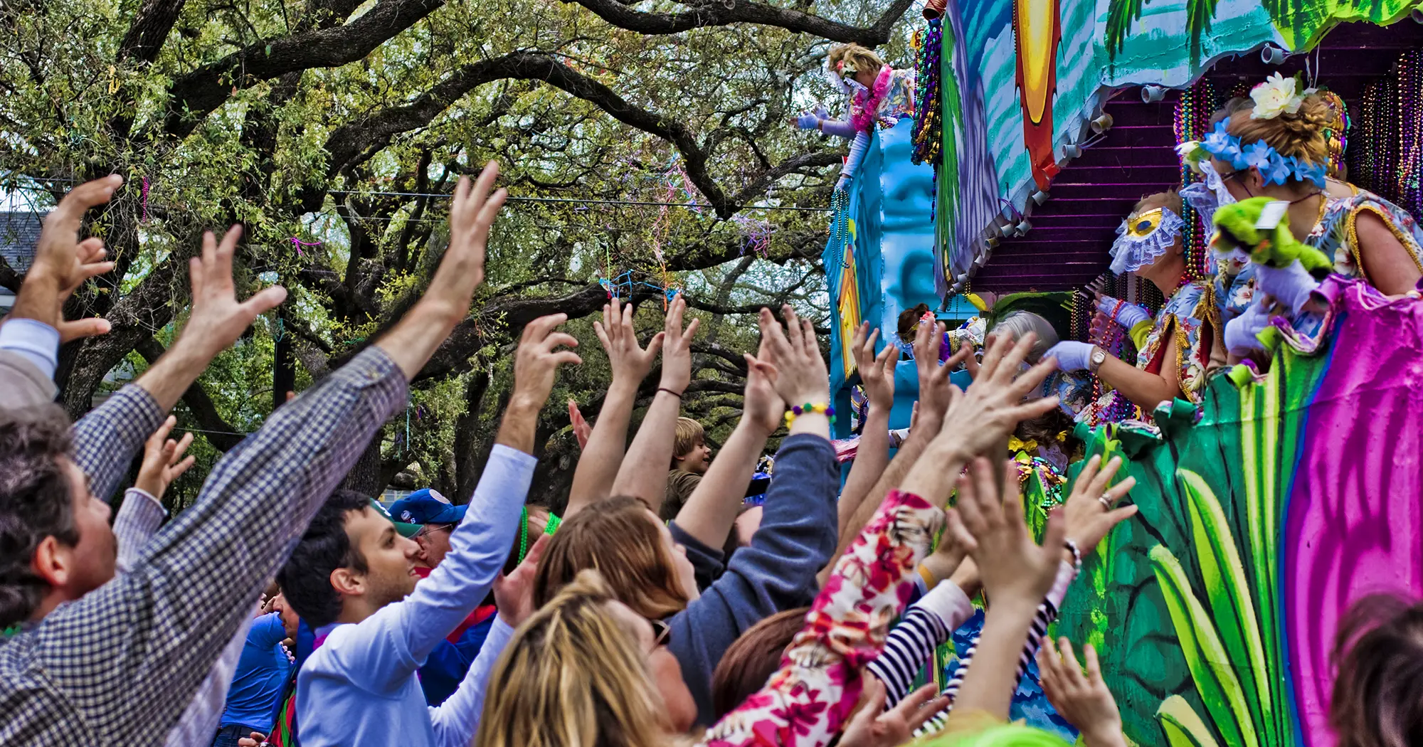 Mardi Gras Revelers with Toni Weiss in Foreground