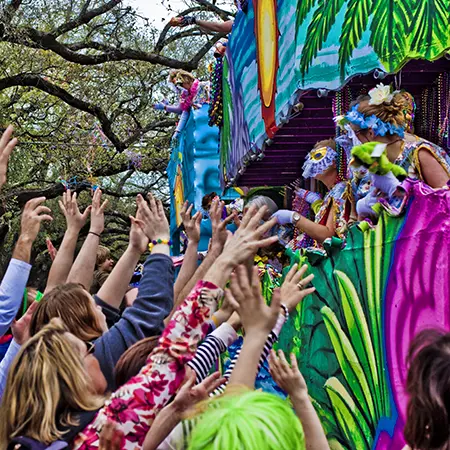 Revelers at Mardi Gras in New Orleans