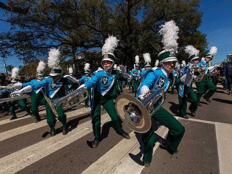 Tulane Marching Band Parade Dancing at Mardi Gras in New Orleans