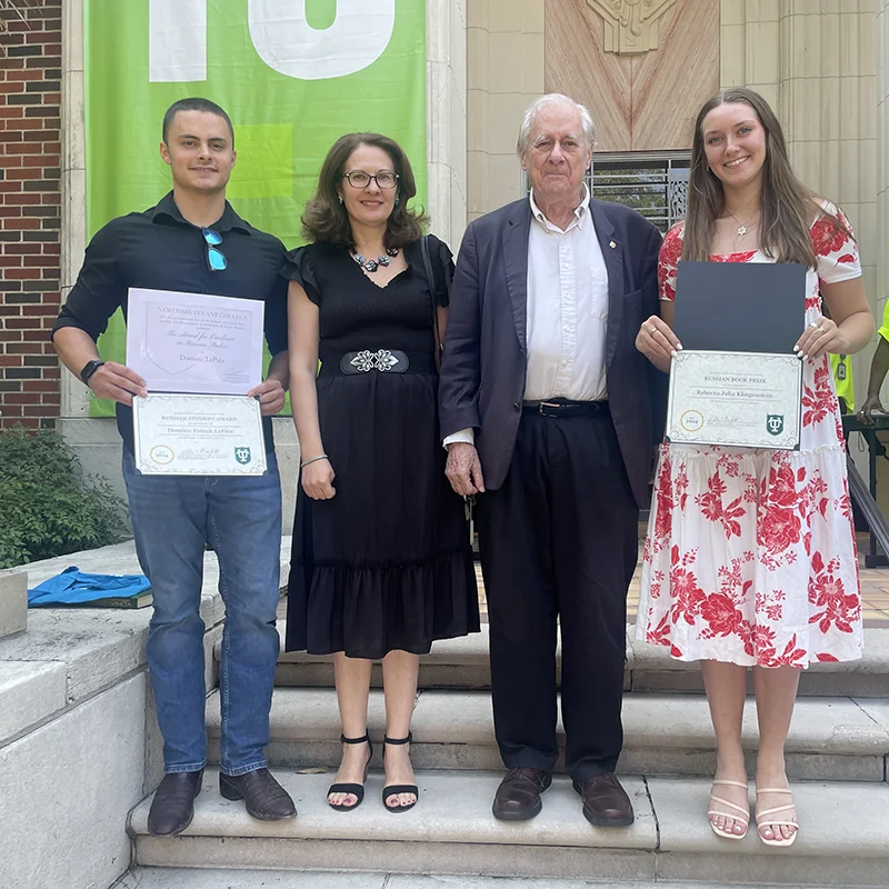 Professors Lidia Zhigunova and William Brumfield with award winning students