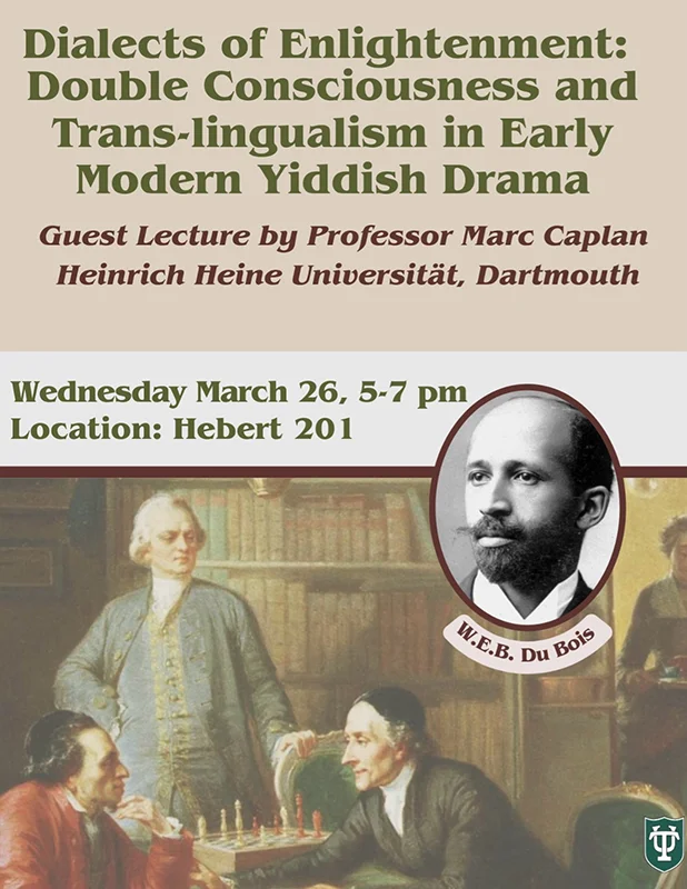 Comparative Literature event flyer, Lecture by Professor Marc Caplan
