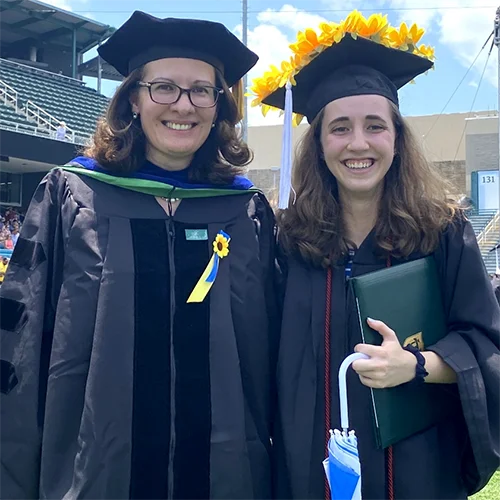 Prof. Lidia Zhigunova with Isabel Rodriguez at the SLA diploma ceremony, May 2022