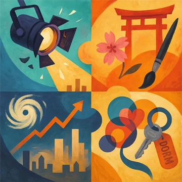 Illustration of theatre lighting, japanese culture, us history, keychain