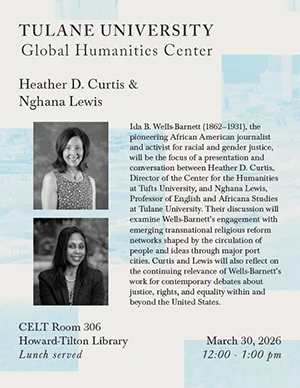 Flyer for the Tulane Global Humanities Center March 30, 2026 Event