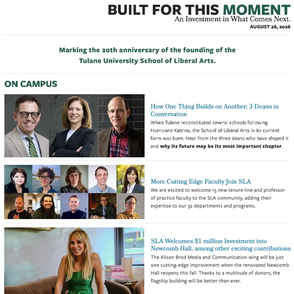 Tulane School of Liberal Arts Newsletter