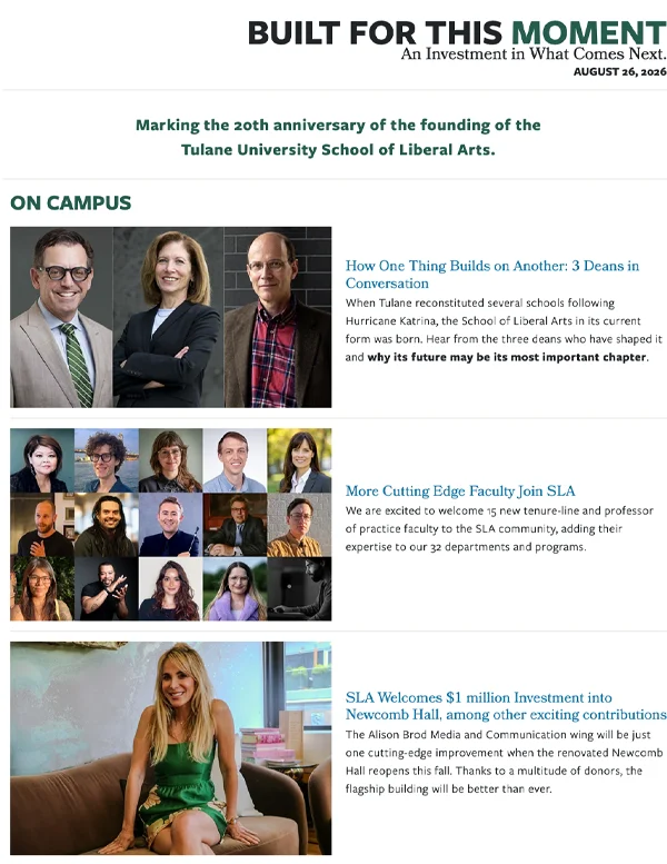 Cover of the August 2026 School of Liberal Arts newsletter