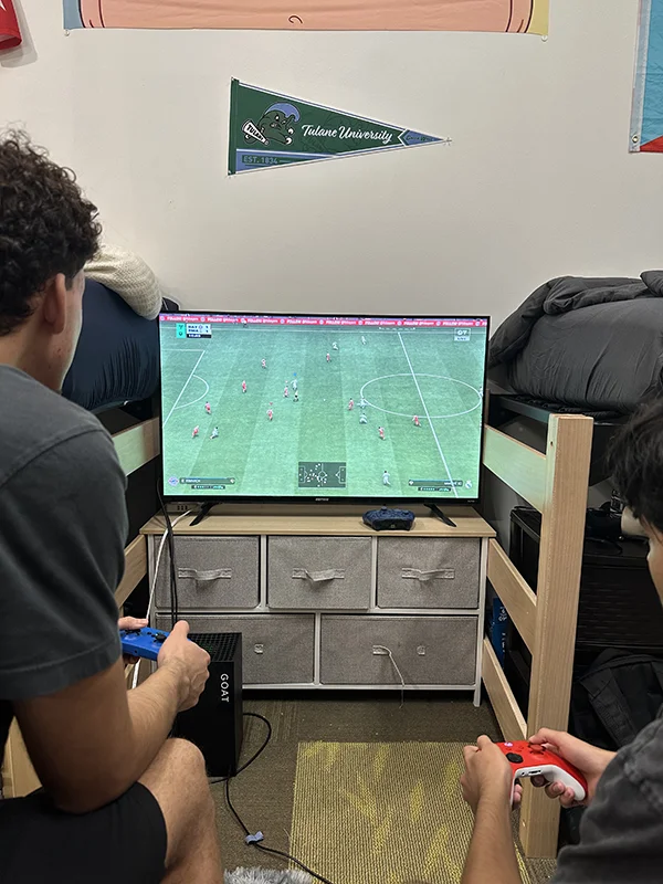 Tulane University students winding down after classes with some video games
