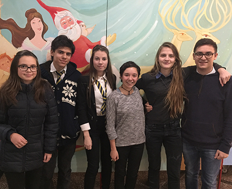 Bria Trosclair (SLA '16), fourth from the left, poses with her students in Ruse, Bulgaria.