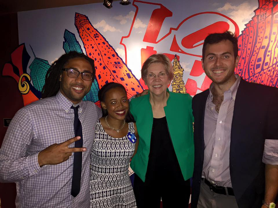 Samuel Fishman, (SLA '16) with Elizabeth Warren at her DNC after party