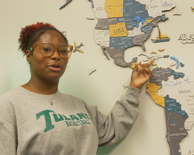 Tulane student in Haitian Creole class presenting project