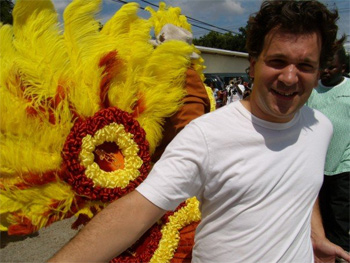 Matt Sakakeeny at a Second Line parade in the Hollygrove neighborhood