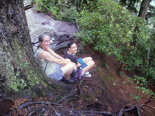 Judith and Nathalie at the treeline on Chimney Tops