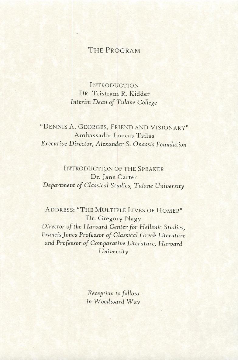 Program for the 2003 Georges Lecture