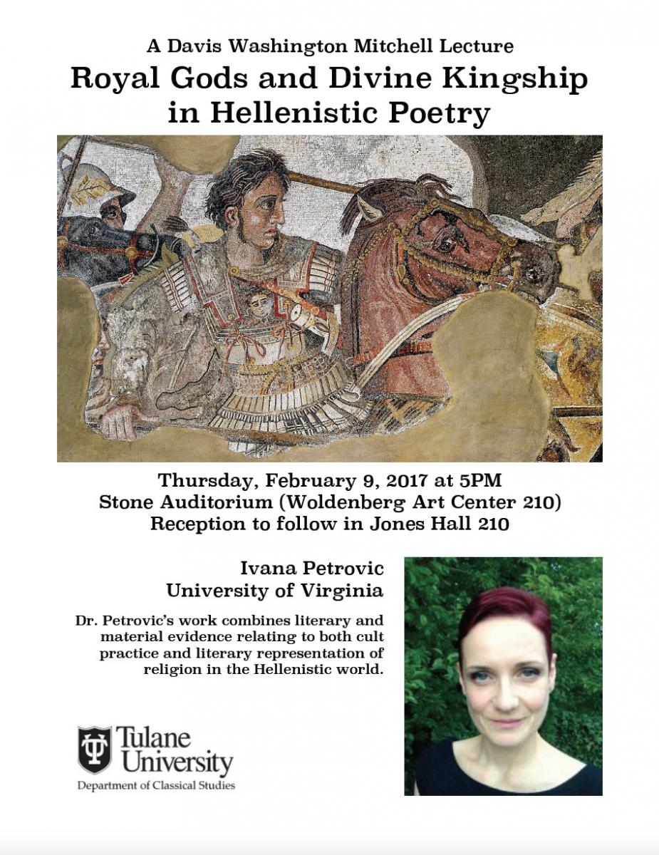 Flyer for the 2017 Royal Gods and Divine Kingship in Hellenistic Poetry lecture