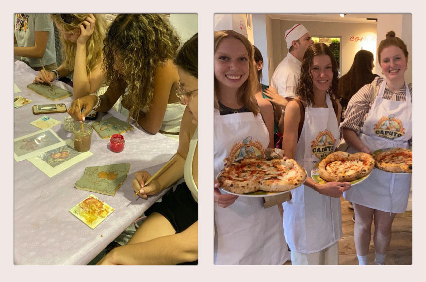 Students making frescoes and pizza