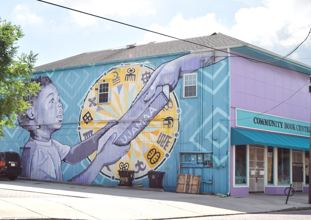 The Community Book Center with mural
