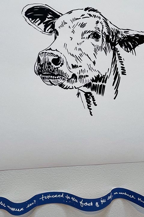 Cow Illustration with Poem Ribbon