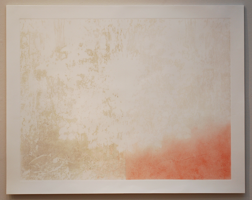 Relief embossment, wood residue, red mechanical pencil lead and thermochromic pigment