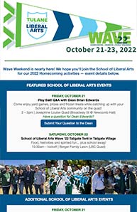Can’t Miss School of Liberal Arts Homecoming Events Next Week!	 - October 2022 Newsletter
