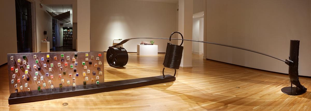 Gene Koss Glass and Steel sculpture installation at Arthur Roger Gallery