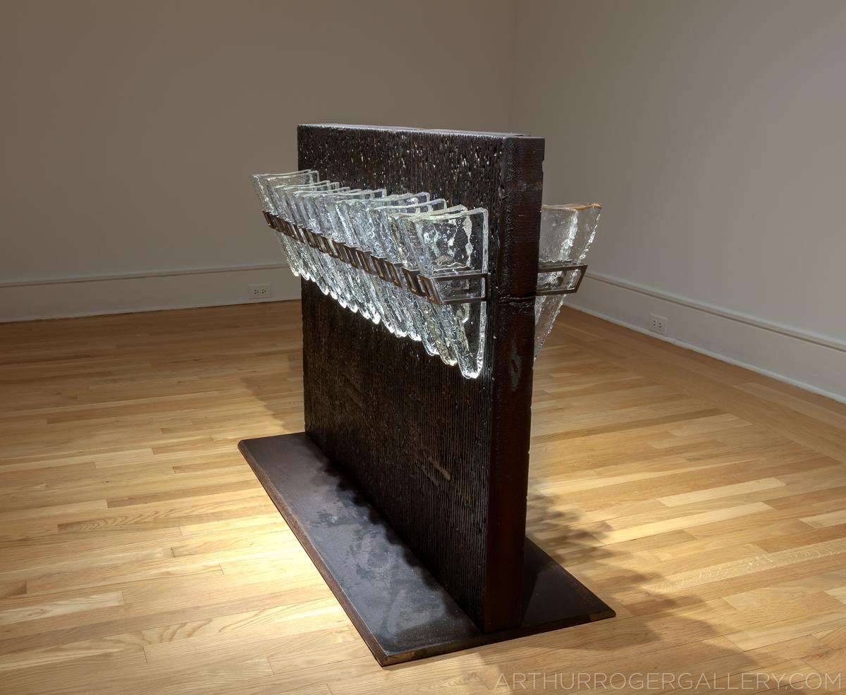 Gene Koss glass and steel sculpture Arthur Roger Gallery