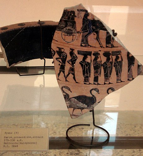 Pottery fragment Greek procession, 570–550 a.C. From the temple of Demeter Malophoros in Sicily