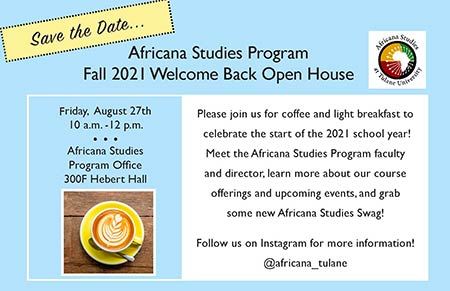 Flyer for the Africana Studies Fall 2021 Welcome Back Open House