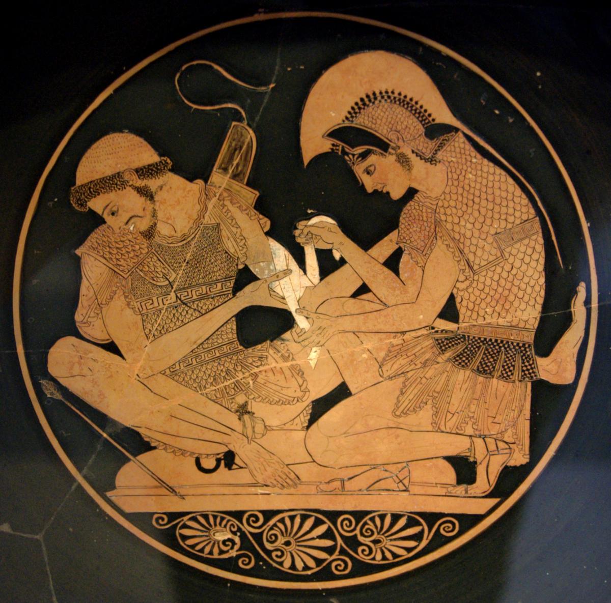 Painting showing Achilles bandaging the arm of Patroclus