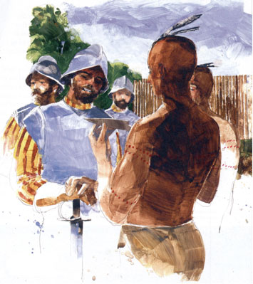 Illustration of Juan Pardo meeting with Native American leaders