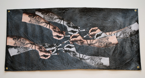 banner with photographs of hands and forearms
