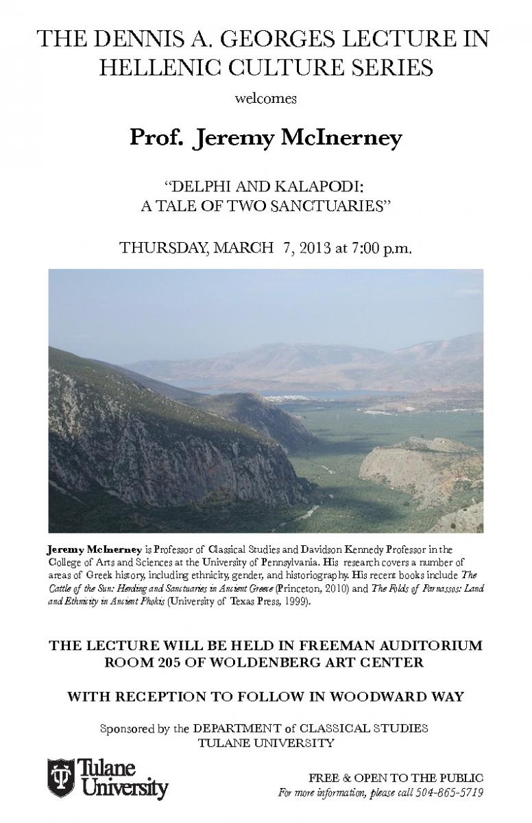Flyer for the 2013 Georges Lecture: Delphi and Kalapodi