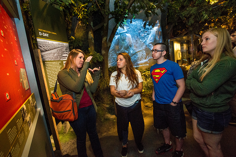 Sarah Cramsey with students at the World War II Museum