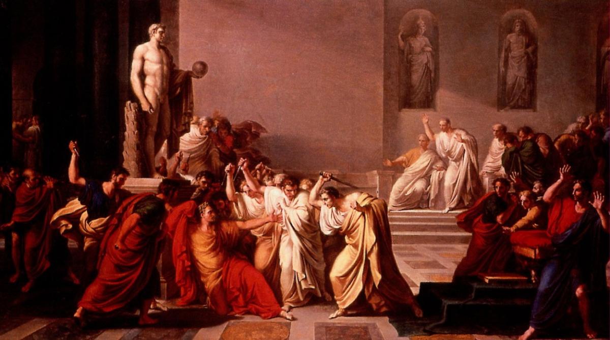 Painting of a group of Roman senators murdering Julius Caesar