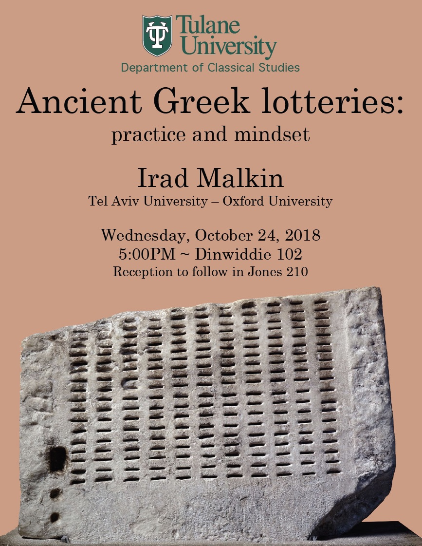 Flyer for the 2018 Ancient Greek lotteries lecture