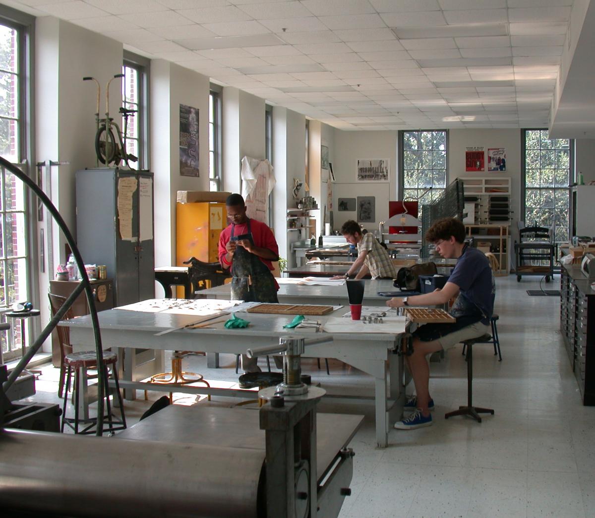 Students in the Newcomb Art Department Print Shop