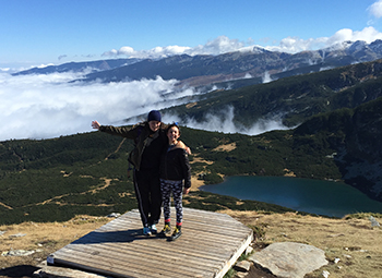 Bria Trosclair with a friend in the Rila Mountain range