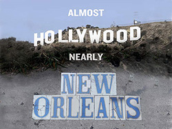 Photo Illustration blending Hollywood sign with New Orleans street tiles