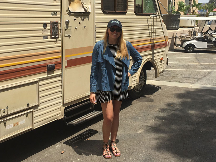 Madeline L. McGee (SLA '17) in front of the Breaking Bad RV