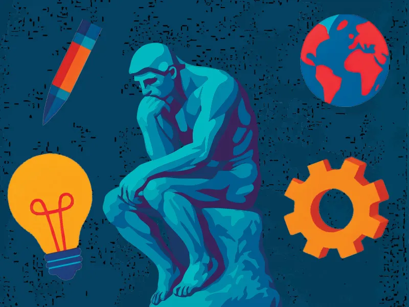 Illustration of The Thinker and lightbulb