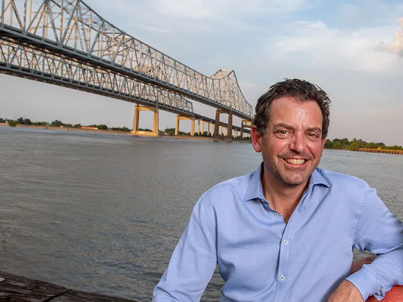 Dean Brian Edwards at the Port of Orleans, along the Mississippi River. Photo: Paula Burch-Celentano