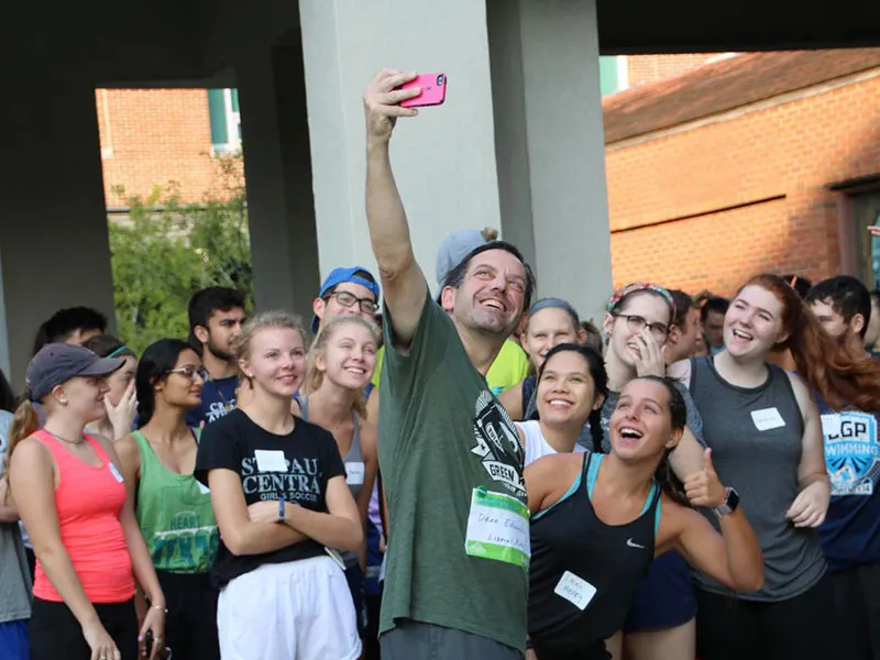 Dean Brian Edwards at the first annual 5k New Student Orientation Rise and Shine Run