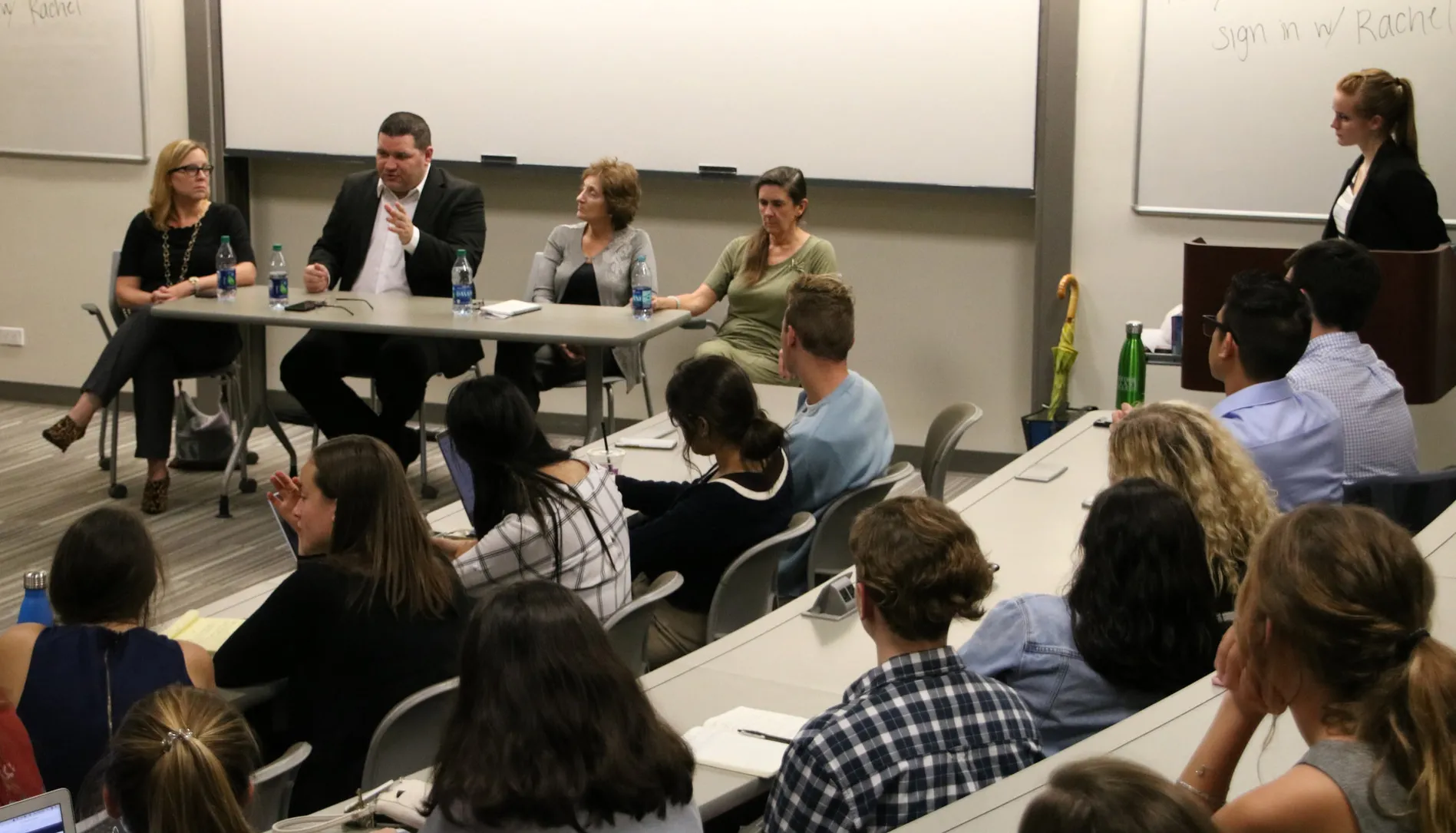 J. Celeste Lay, Scott Nolan, visiting faculty Rosalind Cook, and Nancy Maveety in a panel