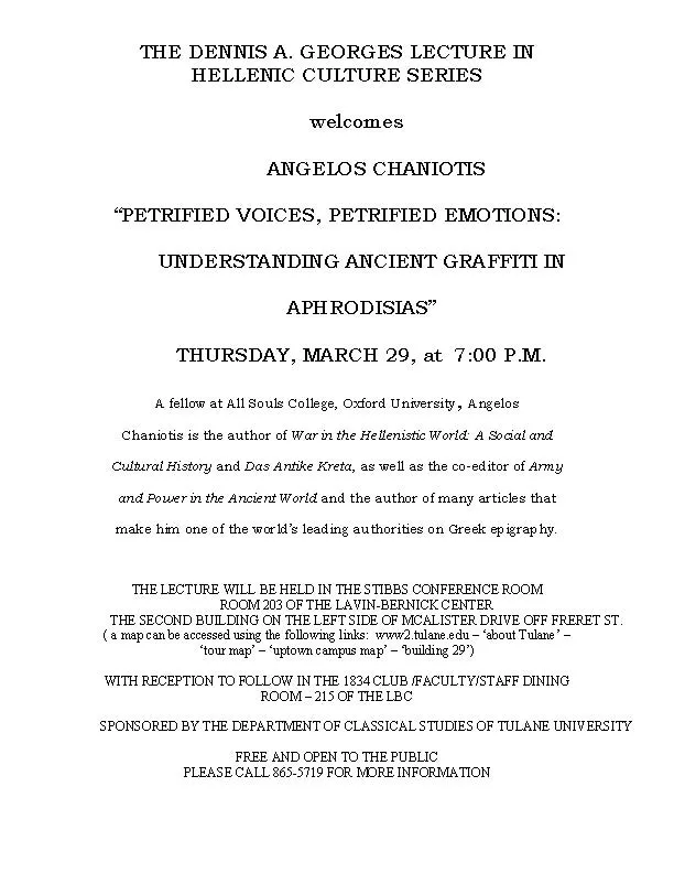Flyer for the 2007 Georges Lecture: Petrified Voices, Petrified Emotions