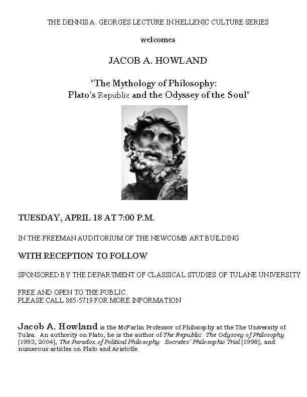 Flyer for the 2006 Georges Lecture: The Mythology of Philosophy