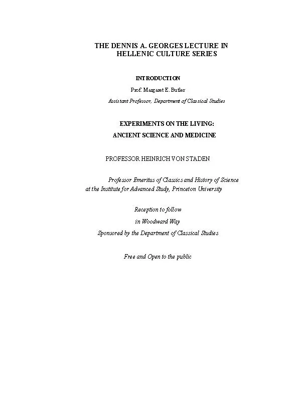 Flyer for the 2011 Georges Lecture: Experiments on the Living